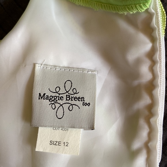 12 MAGGIE BREEN TOO LINED SHIFT DRESS WHITE LIME GREEN TRIM AND EMBROIDERY ZIP - Picture 16 of 16